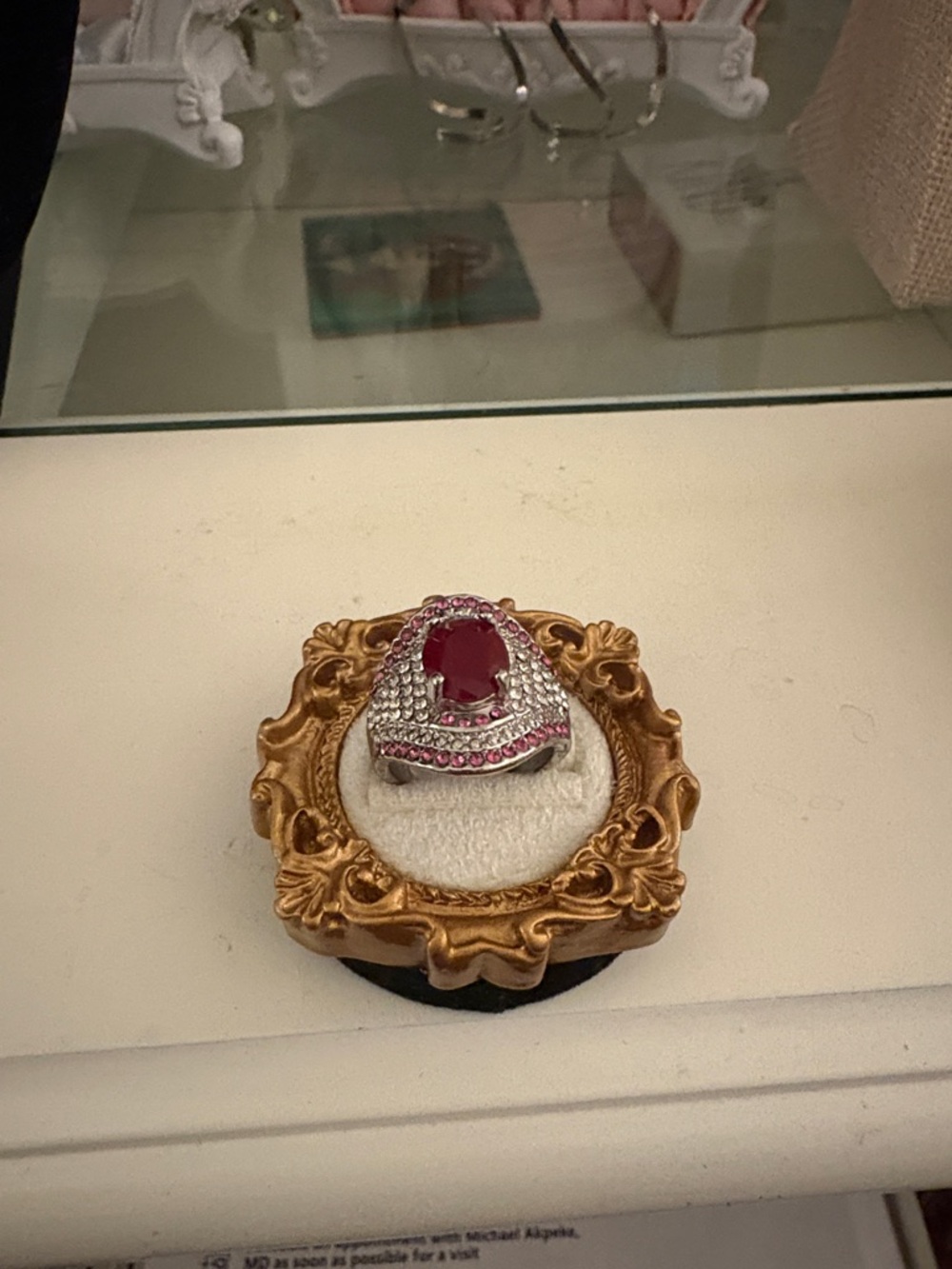 Pink Gemstone Halo Ring - Women Jewelry size 6